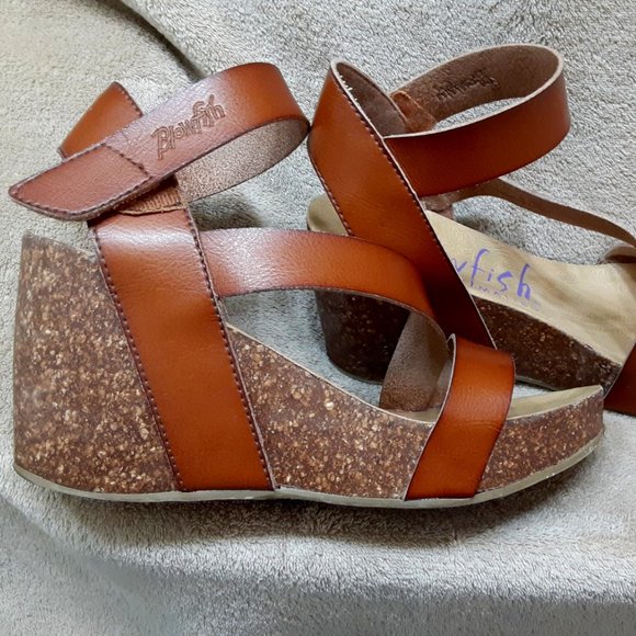 Blowfish Shoes - Adorable Blowfish Tobacco Brown Cork Wedge Heel Strappy Sandal Size 9